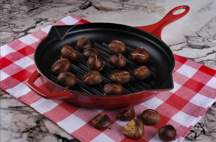 roasted-chestnuts-in-cast-iron-grill-pan